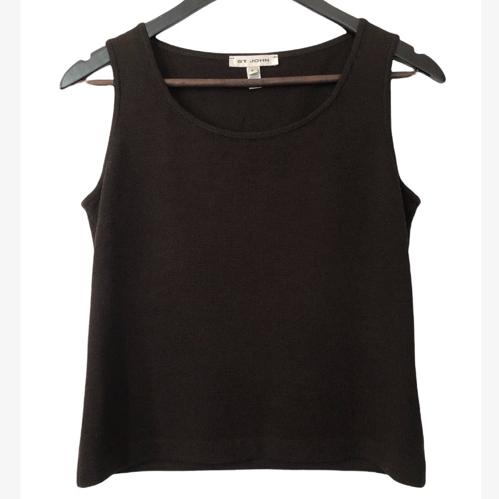 St. John Dark Brown Scoop Neck Wool Santana Knit Top Shell Camisole Size P